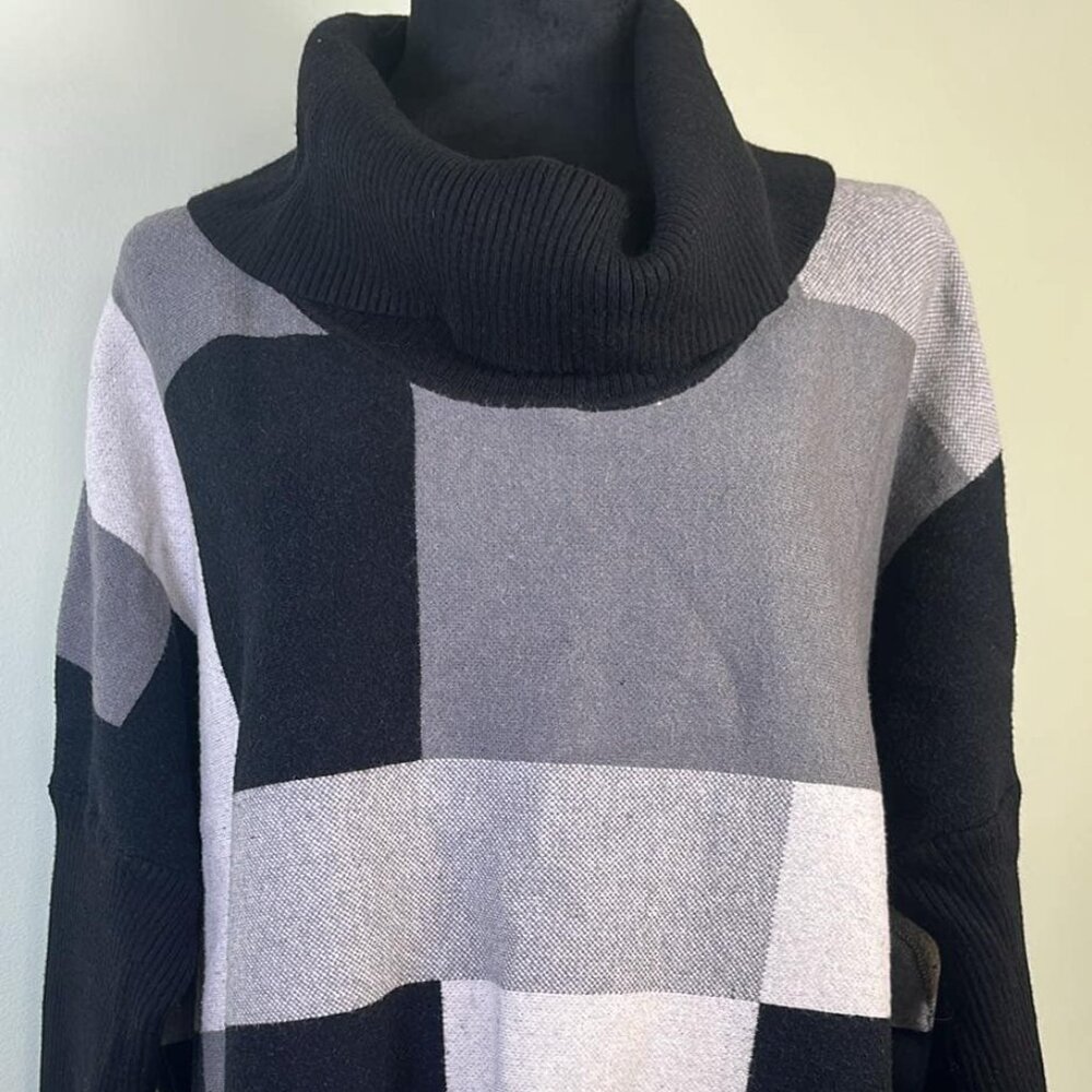 Joseph A Woman's XL Black Cowl Neck Patchwork Knit Sweater Lagen Art Teacher Wit